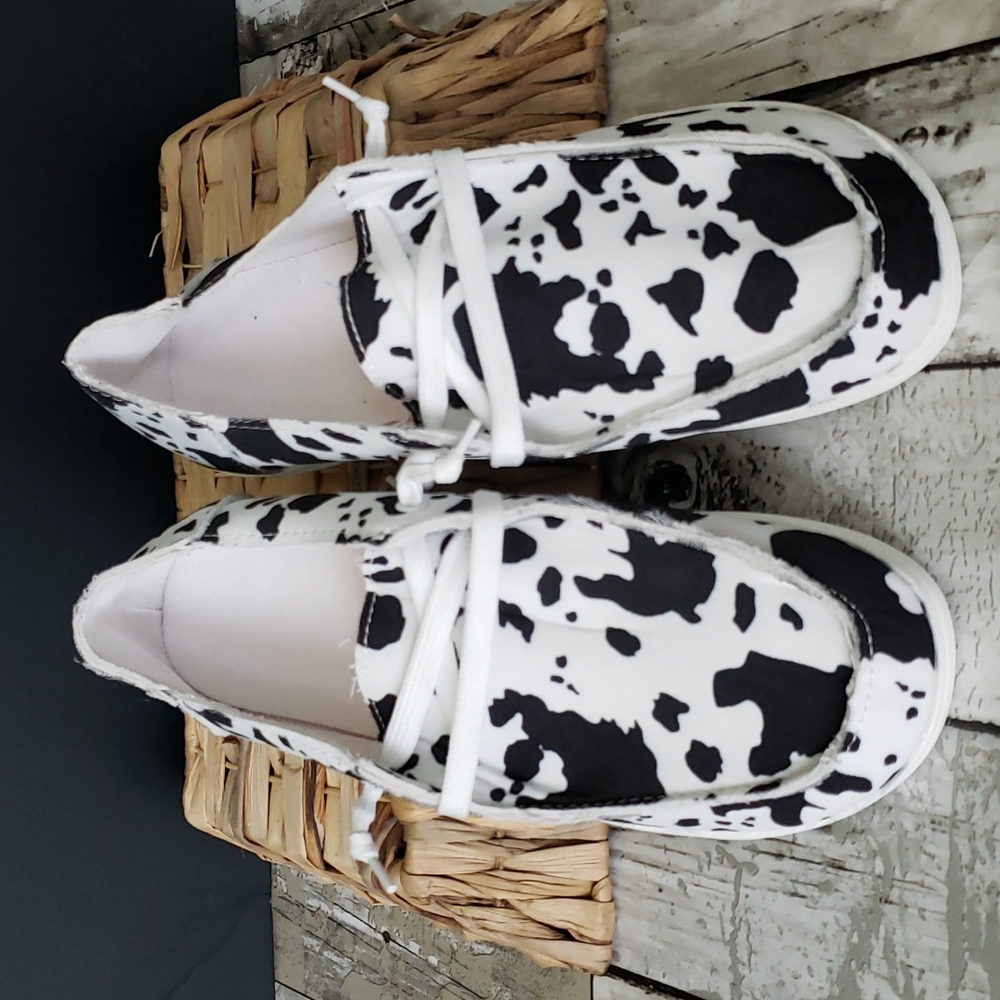 Cow pattern Slip on shoes size 7 *NOT Hey Dude shoes*
